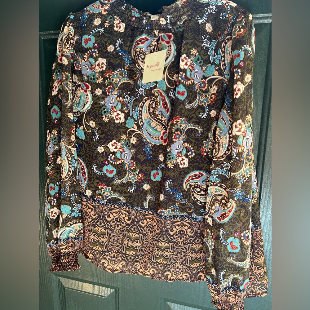 Fig and Flower for Anthropologie paisley high neck blouse L large